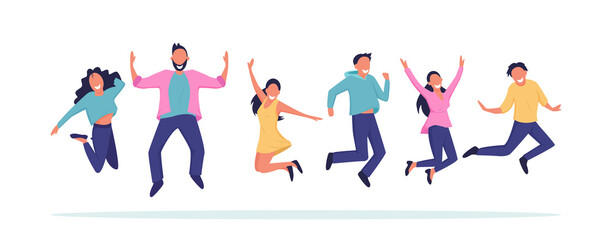 Vector of happy jumping group of people