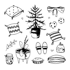 Christmas doodles set with elements for holidays design