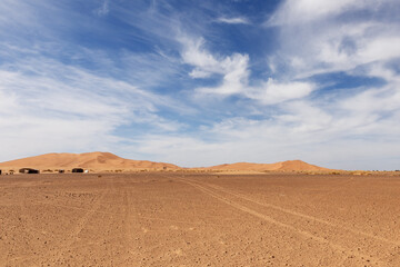 Fototapeta na wymiar Sand dunes in the desert. Erg Chebbi Sahara Desert. Morocco
