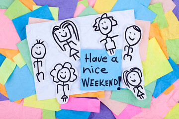 Weekend concept note on colorful background