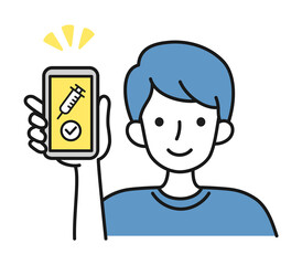 ワクチンの接種証明をスマートフォンで提示する男性のイラスト