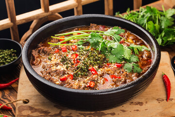 Boiled beef with Chinese Sichuan cuisine