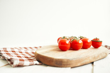 food wooden board cherry tomatoes organic view from above