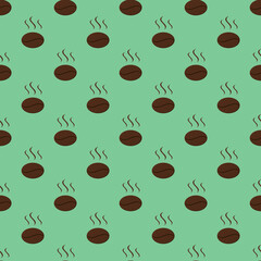 Obraz premium Drawing of images of coffee beans on pastel green backgrounds. template for overlaying on the surface. seamless pattern. 3D rendering. 3D image