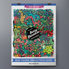 Cartoon vector doodle Berries poster template.