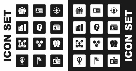 Set Head hunting, with question mark, Productive human, Users group, Resume, Project team base and icon. Vector