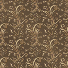 Gold floral background. Seamless pattern for decoration. Ornate pattern with flowers. Vector illustration