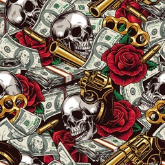 Money and mafia colorful seamless pattern