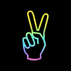 Fototapeta na wymiar colored hand gesture V sign for winner or peace line on black background symbol for apps and websites