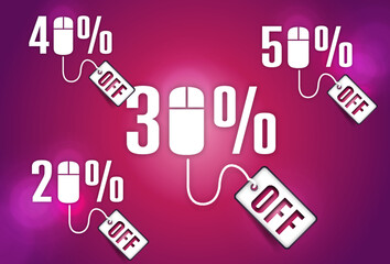20%, 40%, 50%, 30% Off Sale discount text on red pink background