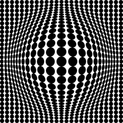 Half-tone dots. Dotted  circles pattern. Sphere  orb or globe distortion speckles. Diffuse radial  radiating bulge  bloat warp. Polka-dot inflate design. Abstract circles circular geometric pattern - obrazy, fototapety, plakaty