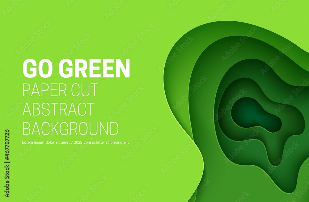 Wall mural go green abstract background in paper cut style. 3d layout wallpaper cut out from cardboard. modern 