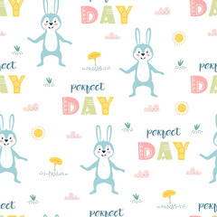 children seamless pattern with cartoon funny rabbit
