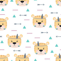 Obraz na płótnie Canvas seamless pattern with cartoon tiger, vector illustration
