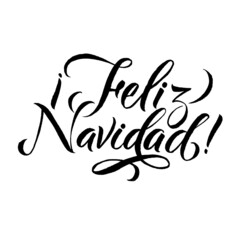 Merry Christmas Spanish Calligraphy. Lettering Design. Greeting Card Design on White Background