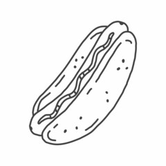 Hotdog in simple doodle style. Vector hand draw illustration.