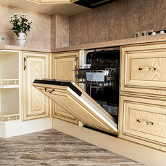 modern kitchen interior with floor