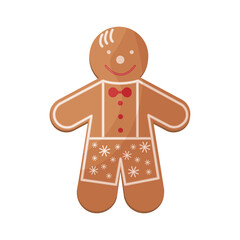 Cute Christmas gingerbread. New Year s smiling gingerbread. Festive pastries. Christmas cookies in the form of a cheerful little man. Vector illustration isolated on a white background