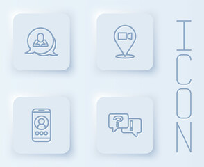 Set line Speech bubble chat, Video conference, and Question and Answer. White square button. Vector