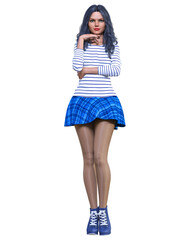 Beautiful woman in short skirt and boots.