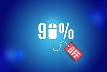 90% Off Sale discount text on blue background