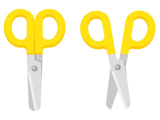 黄色い子供用のはさみ　yellow children's scissors vector illustration - obrazy, fototapety, plakaty