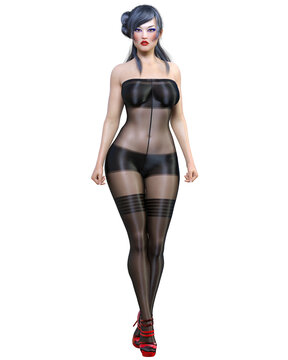 Beautiful japanese woman in bodystocking.