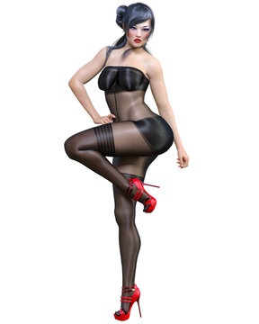 Beautiful japanese woman in bodystocking.