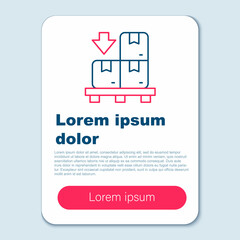 Line Cardboard boxes on pallet icon isolated on grey background. Closed carton delivery packaging box with fragile signs. Colorful outline concept. Vector