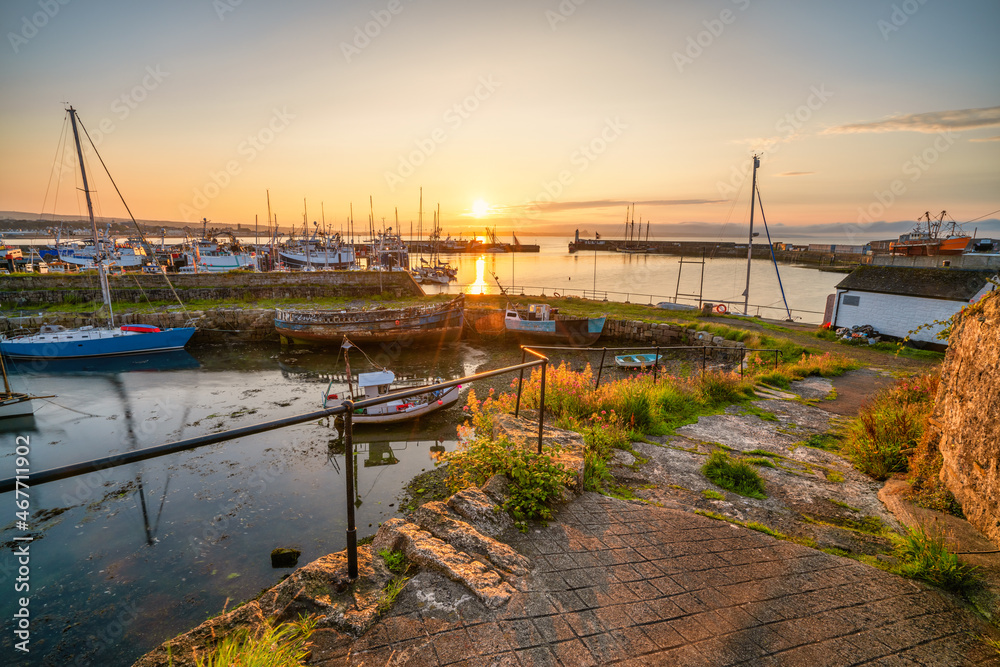 Poster Newlyn town harbour at sunrise in Cornwall. United Kingdom