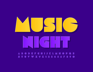 Vector stylish Poster Music Night. Trendy sticker Font. Artistic Alphabet Letters and Numbers set