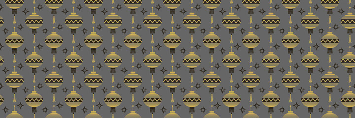 Obraz premium Background pattern in Chinese Japanese style with lanterns on a gray background for your design. Seamless background for wallpaper, textures. Vector illustration.