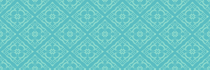 Background pattern with decorative geometric floral ornament on a blue background for your design. Seamless background for wallpaper, textures. Vector illustration.