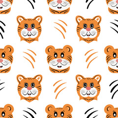 Obraz premium Tiger. Seamless pattern, background, texture. Children s drawing.