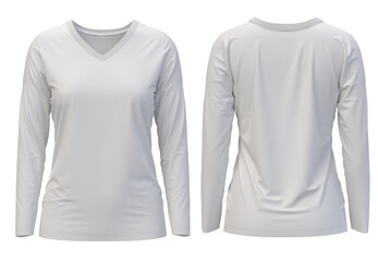 [ White] 3D rendering T-shirt V Neck long Sleeve  Front and Back 