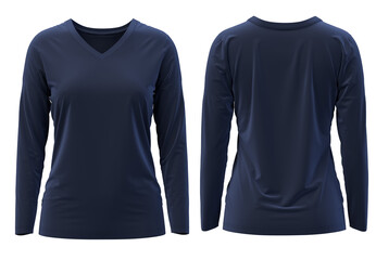 [ Navy ] 3D rendering T-shirt V Neck long Sleeve  Front and Back 