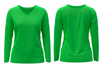 [ Green ] 3D rendering T-shirt V Neck long Sleeve  Front and Back 