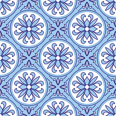 Seamless texture with blue oriental geometric ornament. Vector mosaic pattern