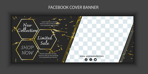 Fashion, new collection, limited sale, shop now facebook cover banner template social media post. Gold and jewelry. Fully Editable, Advertising Design - obrazy, fototapety, plakaty