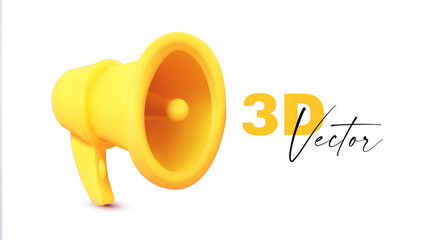 3D megaphone. Colorful realistic render. Message icon. Sale sign.