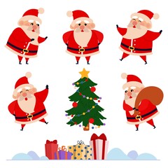 Cute cartoon vector santa set with objects