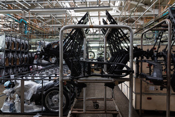 motorcycle frames in a motorcycle manufacturing plant