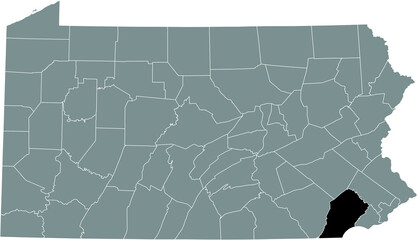 Black highlighted location map of the Chester County inside gray administrative map of the Federal State of Pennsylvania, USA