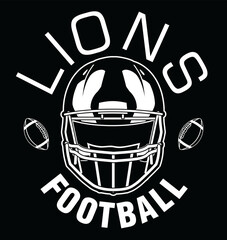 Fototapeta premium Lions Football One Color - White is a team design template that includes text, two footballs and a football helmet. Great for Lions t-shirts, mugs, advertising and promotion for teams or schools.