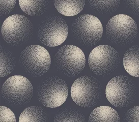 Foto auf Acrylglas 3D Sphere Stippled Chic Seamless Pattern Trendy Aesthetic Vector Abstract Background. Handdrawn Orb Tileable Geometric Texture Dotted Round Repetitive Wallpaper. Halftone Retro Colors Art Illustration © yamonstro