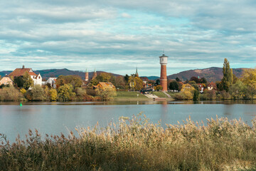 Obraz premium View of the river in the city. Ladenburg, Germany