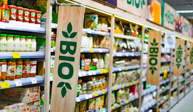 Bio food products in a supermarket