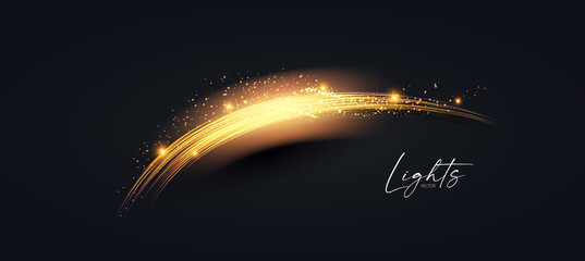 Motion striped gold light effect. Abstract shining wave background. Magic screen design