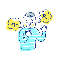 言語障害で困った表情のシニア男性