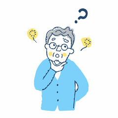 思い出せない表情のシニア男性
